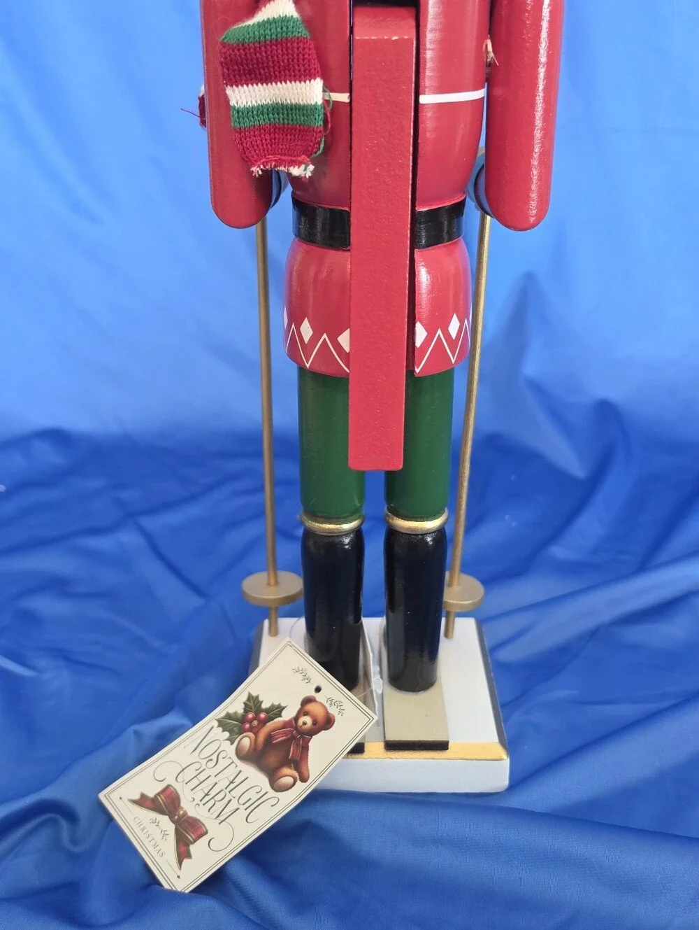 Skier Nutcracker Bear Figurine with Festive Red Santa Hat & Ski Poles NWT
